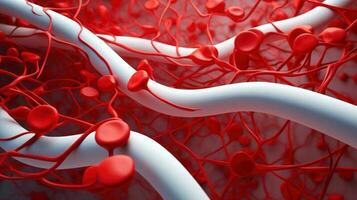 3d illustration attrapp av de mänsklig organ system, cirkulations, matsmältning, röd och vit blod celler med suddig bakgrund. medicinsk utbildning begrepp, generativ ai illustration foto