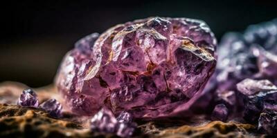 Foto av de mineral sten lepidolit närbild, makro. generativ ai
