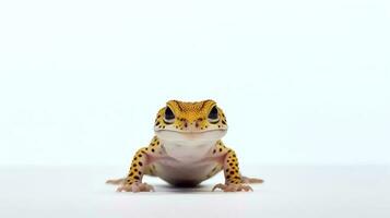 Foto av en leopard gecko på vit bakgrund. generativ ai
