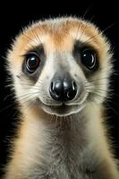 Foto av meerkat på svart bakgrund. generativ ai