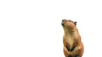 Foto av en capybara på vit bakgrund. generativ ai