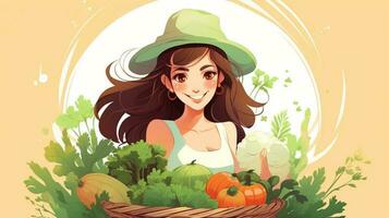illustration kvinna med grönsaker mall bakgrund illustration foto