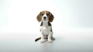 Foto av en beagle på vit bakgrund. generativ ai