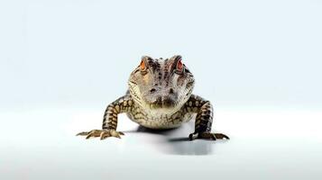 Foto av en alligator på vit bakgrund. generativ ai