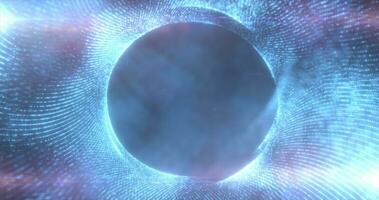 runda blå ram från energi magisk lysande partiklar och ljus rader abstrakt bakgrund foto