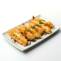 mat fotografi av tempura på tallrik isolerat på vit bakgrund. generativ ai foto