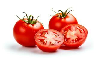 Foto av tomater och skiva av tomat isolerat på vit bakgrund