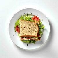 mat fotografi av smörgås på tallrik isolerat på vit bakgrund. generativ ai foto