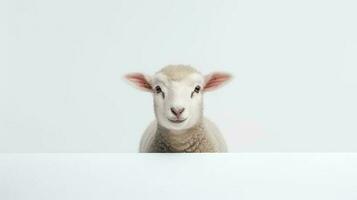 Foto av en får på vit bakgrund. generativ ai