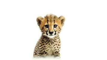 Foto av en gepard på vit bakgrund. generativ ai