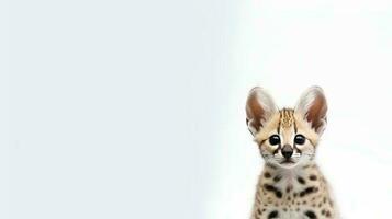 Foto av en serval på vit bakgrund. generativ ai