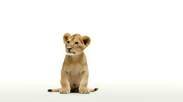 Foto av en lejon på vit bakgrund. generativ ai