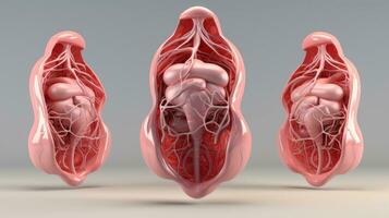 3d illustration av de mänsklig organ system, mänsklig inre organ. anatomi. nervös, cirkulations, matsmältning, utsöndring, urin, och ben system. medicinsk utbildning begrepp, generativ ai illustration foto