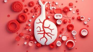 3d illustration av de mänsklig organ system, mänsklig inre organ. anatomi. nervös, cirkulations, matsmältning, utsöndring, urin, och ben system. medicinsk utbildning begrepp, generativ ai illustration foto