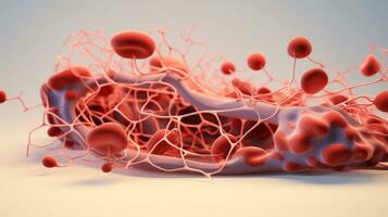 3d illustration attrapp av de mänsklig organ system, cirkulations, matsmältning, röd och vit blod celler med suddig bakgrund. medicinsk utbildning begrepp, generativ ai illustration foto