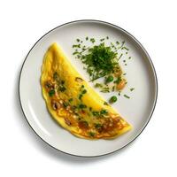 mat fotografi av omelett på tallrik isolerat på vit bakgrund. generativ ai foto