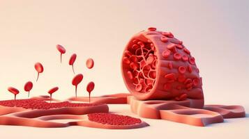 3d illustration attrapp av de mänsklig organ system, cirkulations, matsmältning, röd och vit blod celler med suddig bakgrund. medicinsk utbildning begrepp, generativ ai illustration foto