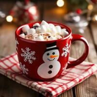 ett Fantastisk Foto av gourmet varm kakao i en skön jul råna