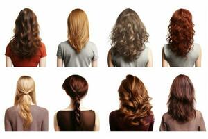 kvinnor med annorlunda frisyrer på en vit bakgrund. generativ ai teknologi. foto