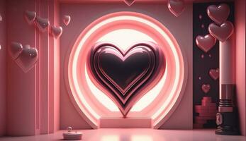 generativ ai, trogen Plats fartyg rum med rosa hjärta i cyberpunk stil illustration. kärlek, känslor, romantisk st. hjärtans dag begrepp. sci-fi, realistisk 3d effekt. foto