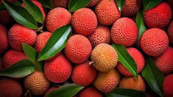 generativ ai, makro färsk saftig av litchi frukt bakgrund. närbild Foto, sommar thailand mat. foto