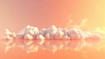 generativ ai, ljus orange, aprikos Färg fantastisk 3d moln på de golv, himmel och landskap. mild färger och med ljus lampor. foto