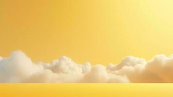 generativ ai, ljus gul fantastisk 3d moln på de golv, himmel och landskap. mild färger och med ljus lampor. foto