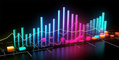 marknadsföring tillväxt Diagram grafisk bakgrund, widescreen med neon lampor, generativ ai foto