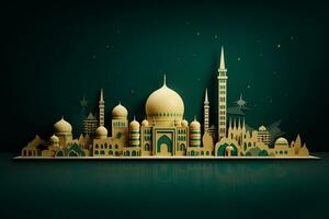 en flerdimensionellt papper Skära ut, stor moské, eid al adha. ai genererad foto