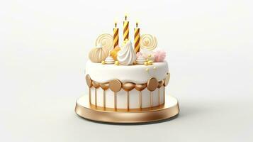 3d illustration av guld söt födelsedag kaka, ljuv kaka för en överraskning födelsedag, för årsdag och firande ,mor dag, valentine dag, kaka, cupcake, generativ ai illustration foto