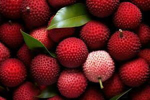 generativ ai, makro färsk saftig av litchi frukt bakgrund. närbild Foto, sommar thailand mat. foto