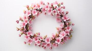 generativ ai, krans av liten ljus rosa körsbär sakura blommor med kopia Plats, naturlig organisk blommig ram foto