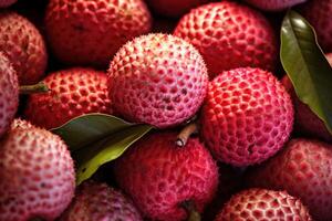 generativ ai, makro färsk saftig av litchi frukt bakgrund. närbild Foto, sommar thailand mat. foto