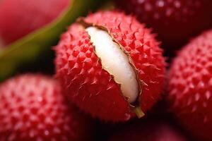 generativ ai, makro färsk saftig av litchi frukt bakgrund. närbild Foto, sommar thailand mat. foto