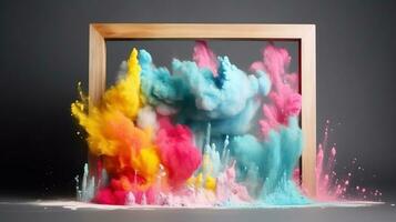 generativ ai, ram med färgrik holi pulver måla explosion, kreativ stänk, Flerfärgad moln foto