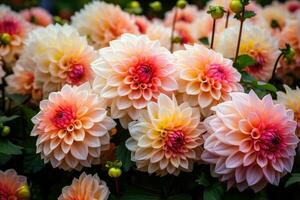 full blomma närbild skön dahlia blommor i de trädgård foto