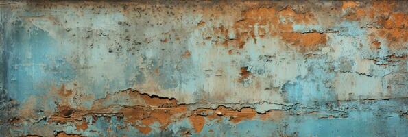 rustik rostig järn med peeling gammal blå måla, digital ai foto