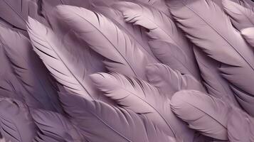 generativ ai, skön lavendel, lila Färg närbild fjädrar, fotorealistisk bakgrund. små fluffig violett fjädrar slumpvis spridd formning foto