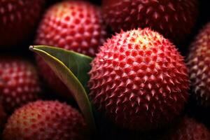 generativ ai, makro färsk saftig av litchi frukt bakgrund. närbild Foto, sommar thailand mat. foto