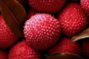 generativ ai, makro färsk saftig av litchi frukt bakgrund. närbild Foto, sommar thailand mat. foto