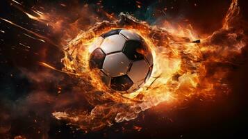 fotboll boll i brand. brinnande boll. generativ ai foto