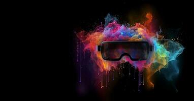 metavers, framtida digital teknologi för underhållning och spel, vr virtuell verklighet glasögon, fri Plats för text. generativ ai. foto