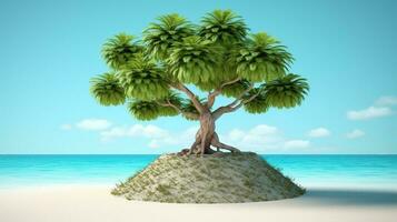 tropisk träd med strand eller oas, ai generativ. foto
