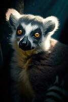 närbild av en ring-tailed lemur . generativ ai foto