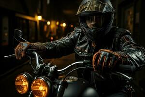 grepp av kontrollera - en livsstil bild fokusera på en bikers hand gripande de strypa av en motorcykel. generativ ai foto