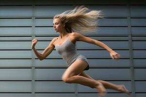 en kvinna idrottare vem stöder hälsa och wellness och springer. generativ ai foto