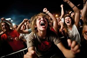 de energi och spänning av en musik festival. Foto av människor har roligt. generativ ai