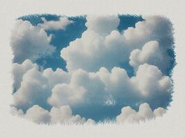 vattenfärg vit moln i de himmel konst illustration på vit papper textur bakgrund foto