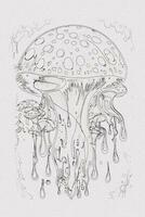 en ritad för hand skiss av en svamp översikt illustration på vit textur bakgrund foto