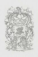 en ritad för hand skiss av en halloween pumpa översikt illustration foto